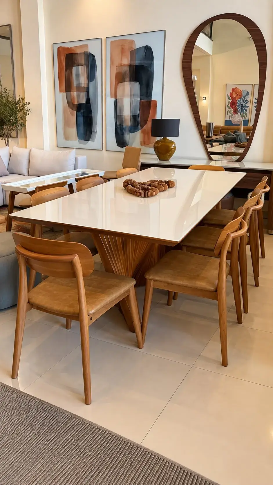 Mesa de jantar com base escultural